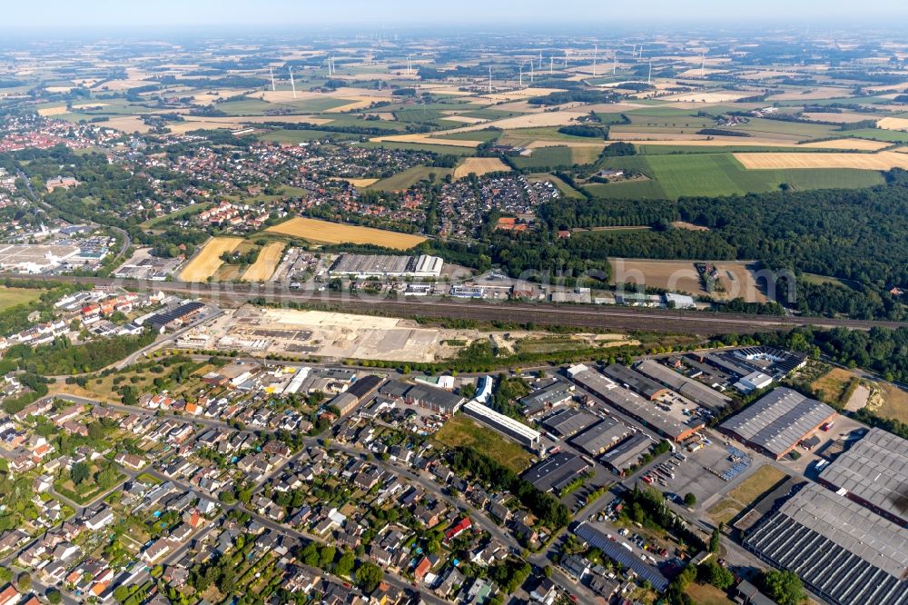 Aerial photograph Ahlen - Construction site for the new building eines Baubetriebs- und Wertstoffhofes on Daimlerstrasse - Ostberg in Ahlen in the state North Rhine-Westphalia, Germany