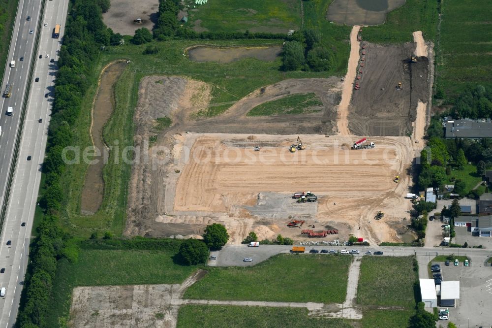 Aerial image Lübeck - Construction site for the construction of a building materials trade and logistics center in Luebeck in the state of Schleswig-Holstein, Germany