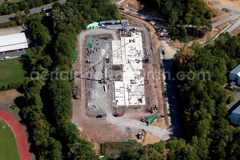 Lauda from the bird's eye view: Construction site for the construction of a handicapped workshop and conveyor on Becksteiner Strasse in Lauda in the state Baden-Wurttemberg, Germany