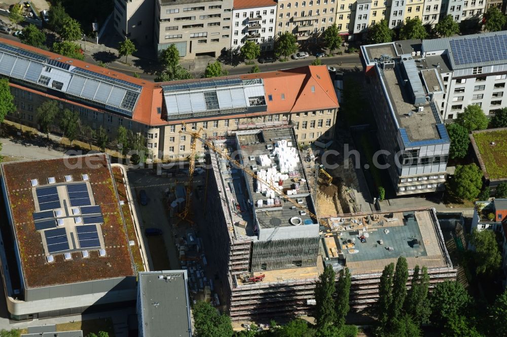 Berlin from above - Construction site of the new Berlin Institute for Medical Systems BIMSB on Hannoversche Strasse in the district of Mitte in Berlin, Germany