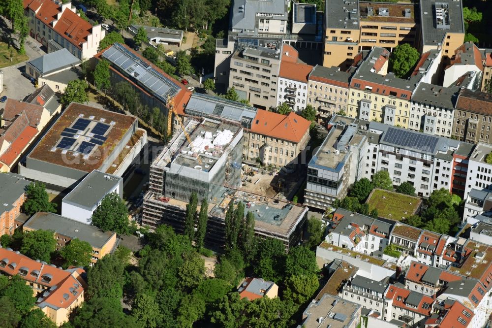 Berlin from above - Construction site of the new Berlin Institute for Medical Systems BIMSB on Hannoversche Strasse in the district of Mitte in Berlin, Germany