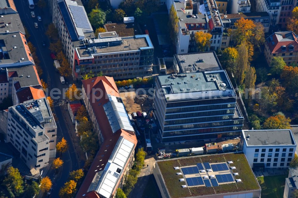 Berlin from above - Construction site of the new Berlin Institute for Medical Systems BIMSB on Hannoversche Strasse in the district of Mitte in Berlin, Germany