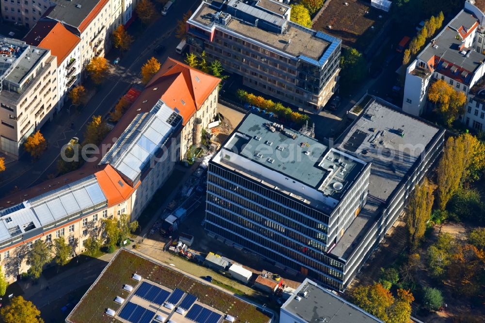 Aerial image Berlin - Construction site of the new Berlin Institute for Medical Systems BIMSB on Hannoversche Strasse in the district of Mitte in Berlin, Germany