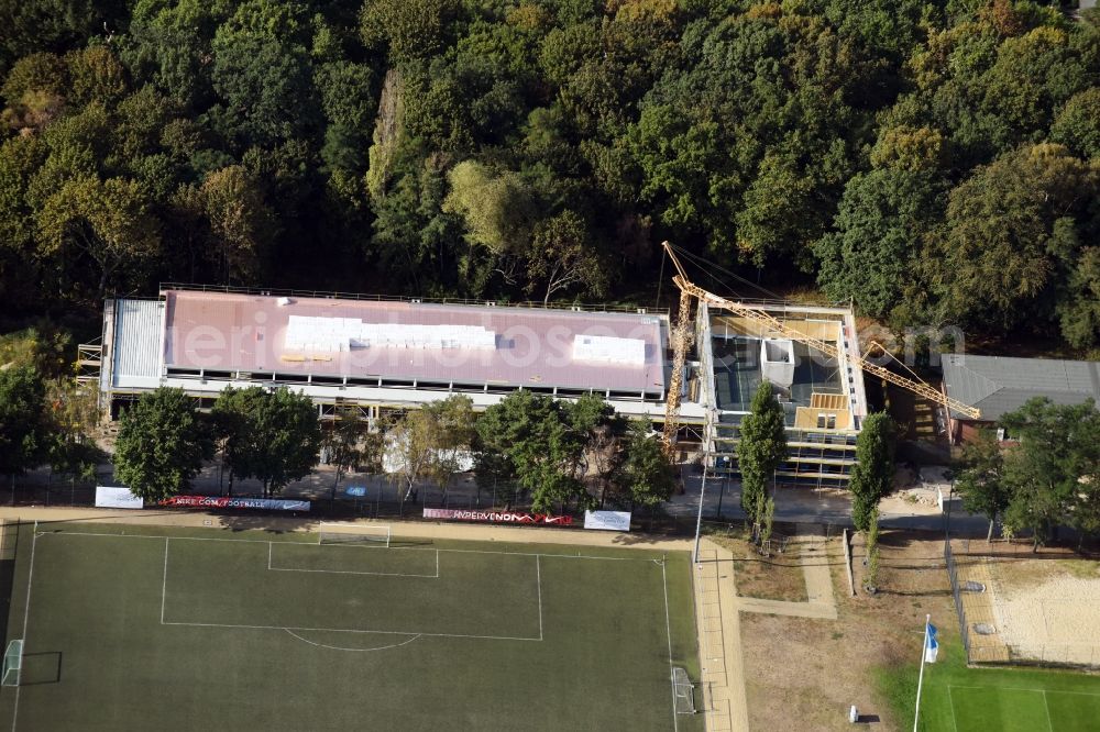 Aerial image Berlin - Construction site for the new building on the Hanns-Braun-Strasse - Prinz-Friedrich-Karl-Weg in the Olympiapark, designed by TRU Architekten in Berlin