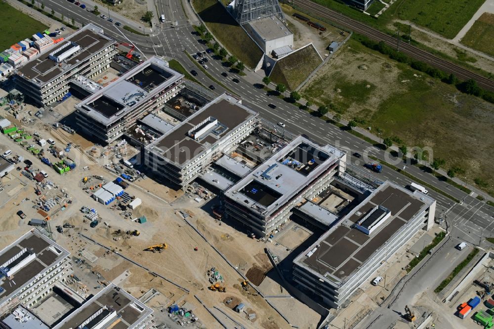 München from the bird's eye view: Construction site for the new building des Bildungscampus Freiham on Helmut-Schmidt-Allee in Munich in the state Bavaria, Germany