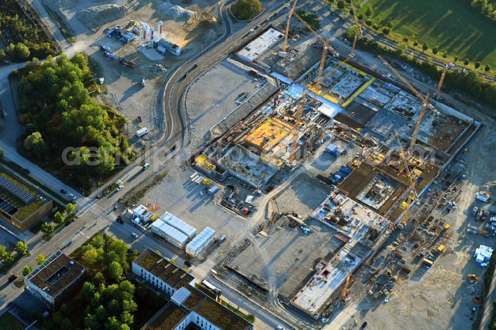 Aerial photograph München - New construction site of the school building Am Huellgraben - Joseph-Wild-Strasse in the district Riem in Munich in the state Bavaria, Germany