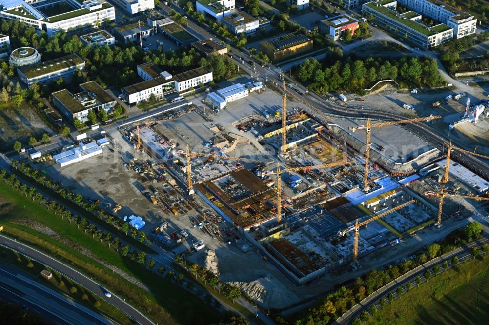 München from above - New construction site of the school building Am Huellgraben - Joseph-Wild-Strasse in the district Riem in Munich in the state Bavaria, Germany