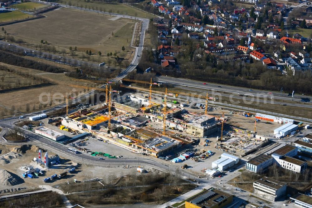 München from the bird's eye view: New construction site of the school building Am Huellgraben - Joseph-Wild-Strasse in the district Riem in Munich in the state Bavaria, Germany