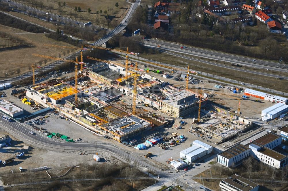 Aerial image München - New construction site of the school building Am Huellgraben - Joseph-Wild-Strasse in the district Riem in Munich in the state Bavaria, Germany