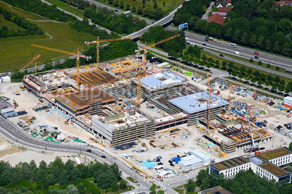 Aerial photograph München - New construction site of the school building Am Huellgraben - Joseph-Wild-Strasse in the district Riem in Munich in the state Bavaria, Germany