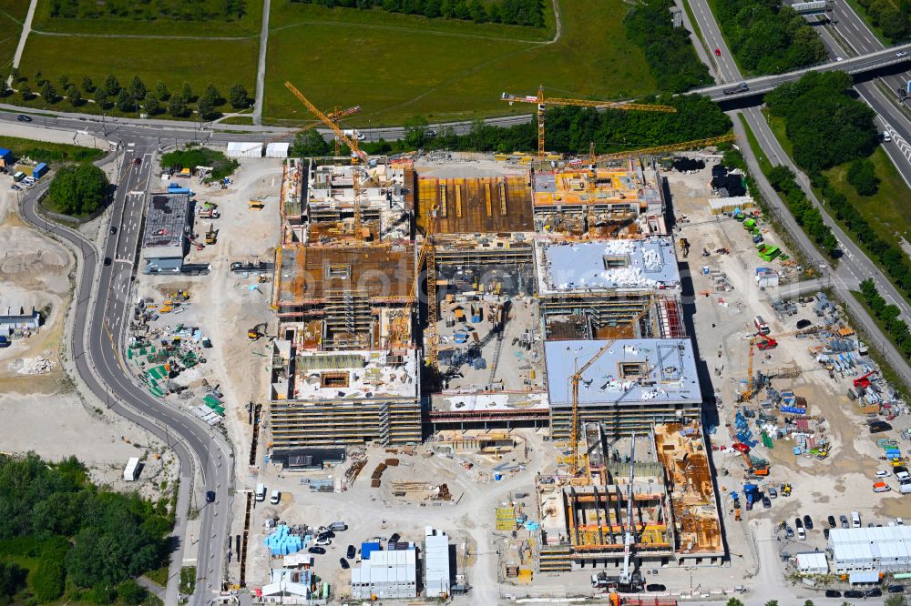 München from above - New construction site of the school building Am Huellgraben - Joseph-Wild-Strasse in the district Riem in Munich in the state Bavaria, Germany