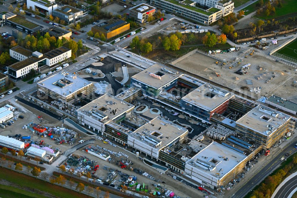 München from above - New construction site of the school building Am Huellgraben - Joseph-Wild-Strasse in the district Riem in Munich in the state Bavaria, Germany