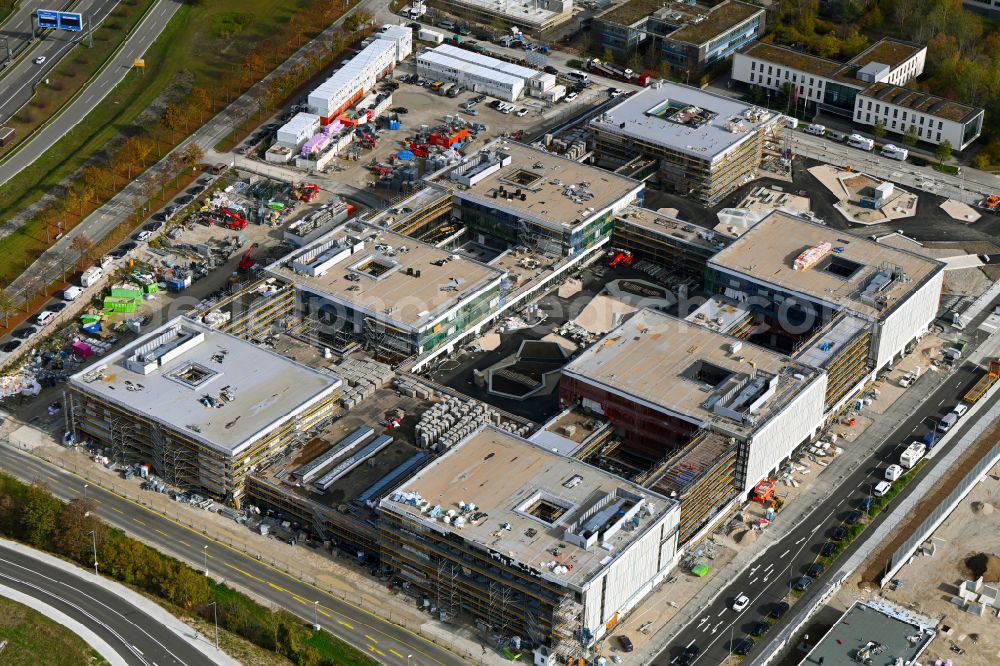 München from the bird's eye view: New construction site of the school building Am Huellgraben - Joseph-Wild-Strasse in the district Riem in Munich in the state Bavaria, Germany