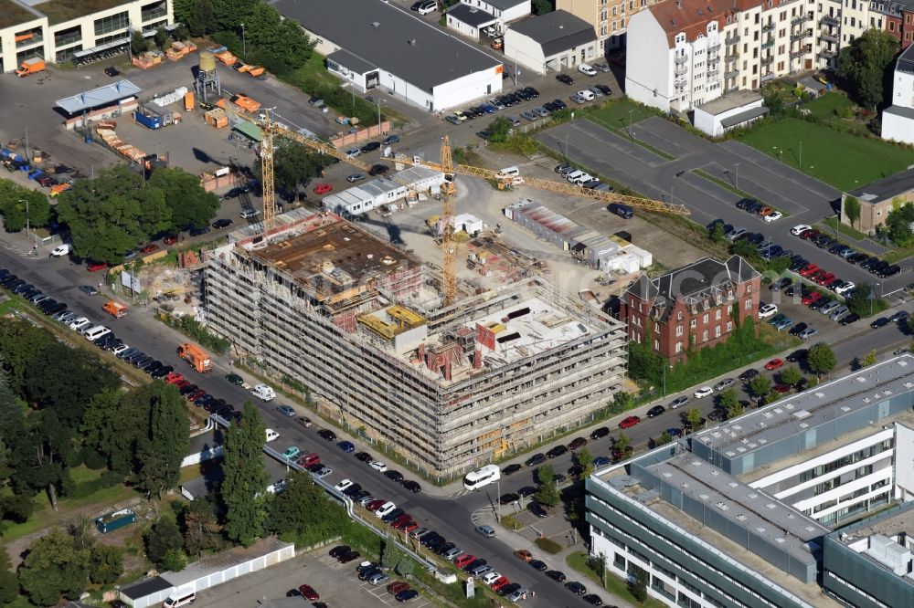 Aerial image Dresden - Construction site of the WOLFF & MUeLLER Holding GmbH & Co. KG for the new building des Biotech-Gruenderzentrum in the street Tatzberg in Dresden in the state Saxony