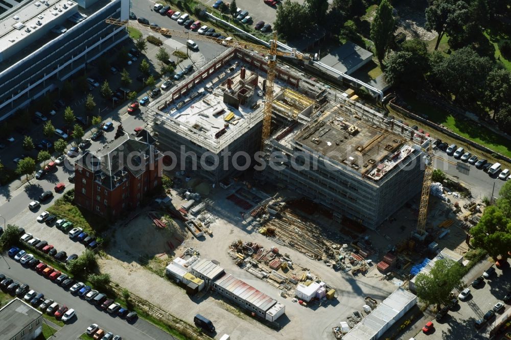 Dresden from above - Construction site of the WOLFF & MUeLLER Holding GmbH & Co. KG for the new building des Biotech-Gruenderzentrum in the street Tatzberg in Dresden in the state Saxony