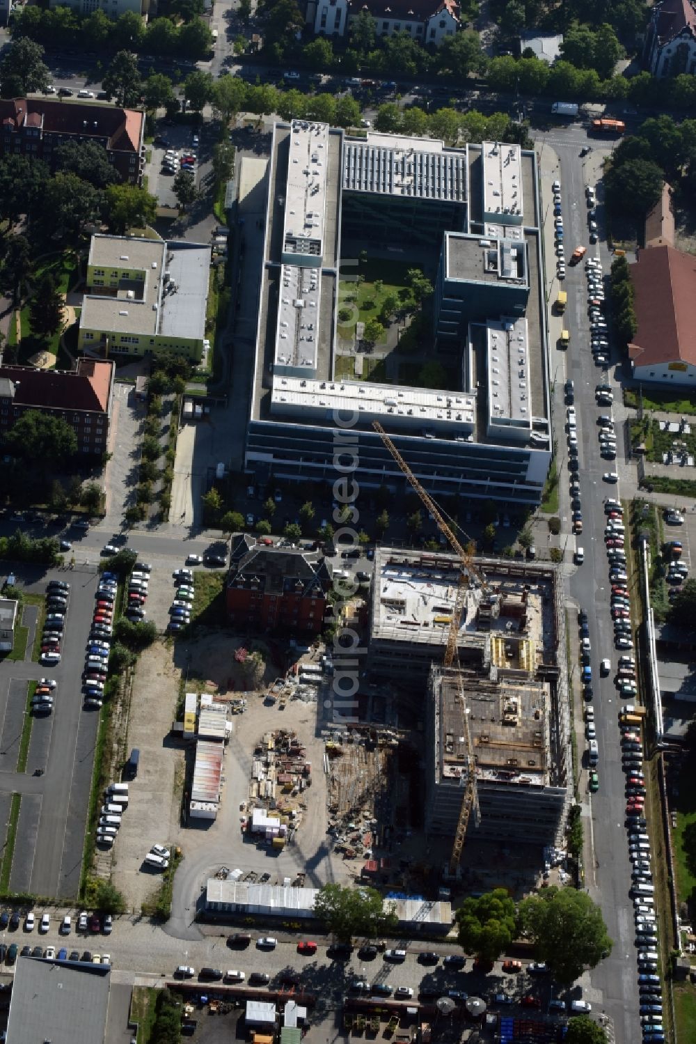 Aerial image Dresden - Construction site of the WOLFF & MUeLLER Holding GmbH & Co. KG for the new building des Biotech-Gruenderzentrum in the street Tatzberg in Dresden in the state Saxony