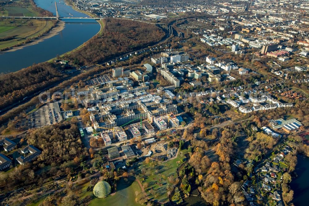 Aerial image Düsseldorf - Construction site of the new academic building of biologcial sciences and the building 26 on campus of Heinrich Heine University in Duesseldorf in the state of North Rhine-Westphalia