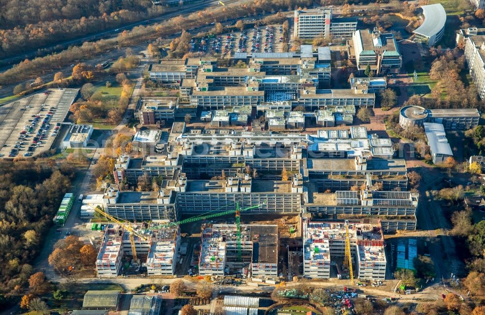 Aerial photograph Düsseldorf - Construction site of the new academic building of biologcial sciences and the building 26 on campus of Heinrich Heine University in Duesseldorf in the state of North Rhine-Westphalia