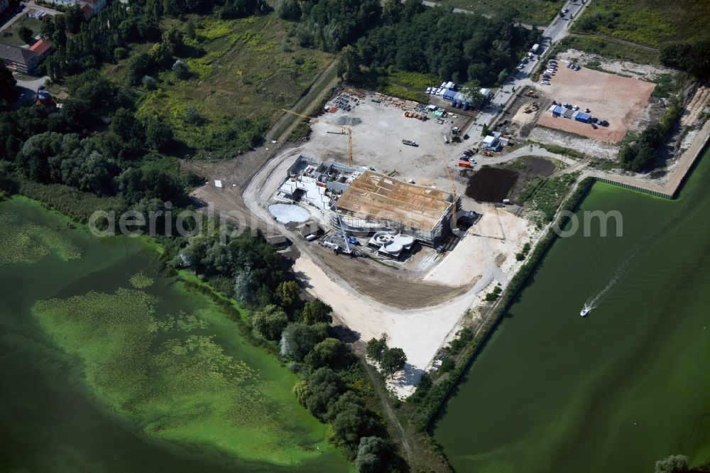 Werder Havel from the bird's eye view: Construction site for the new building of the spa Werder (Havel) with brine and sauna in Werder Havel in Brandenburg