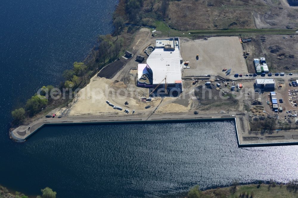 Werder Havel from the bird's eye view: Construction site for the new building of the spa Werder (Havel) with brine and sauna in Werder Havel in Brandenburg