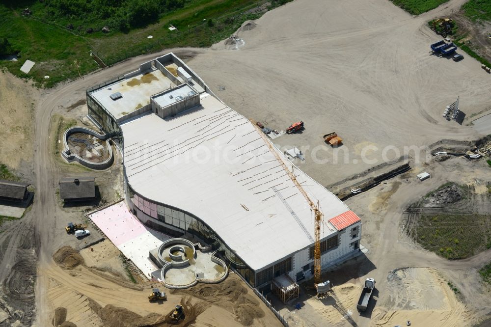 Werder Havel from the bird's eye view: Construction site for the new building of the spa Werder (Havel) with brine and sauna in Werder Havel in Brandenburg