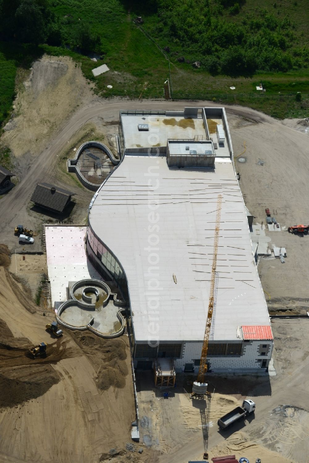 Aerial image Werder Havel - Construction site for the new building of the spa Werder (Havel) with brine and sauna in Werder Havel in Brandenburg