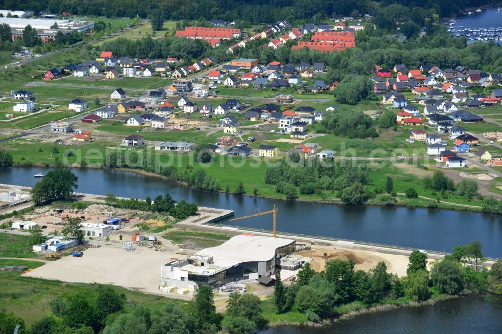 Werder Havel from the bird's eye view: Construction site for the new building of the spa Werder (Havel) with brine and sauna in Werder Havel in Brandenburg