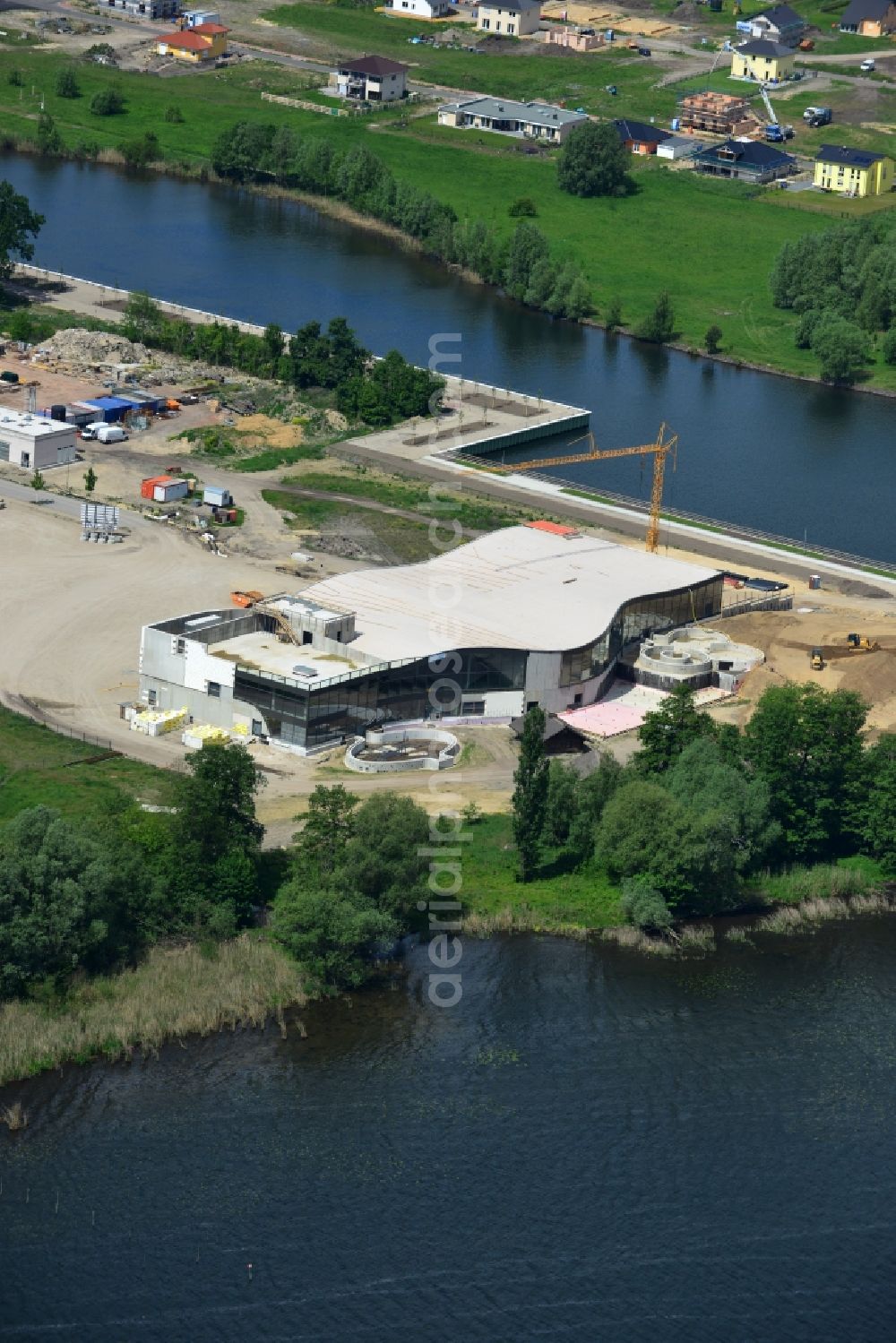 Werder Havel from above - Construction site for the new building of the spa Werder (Havel) with brine and sauna in Werder Havel in Brandenburg