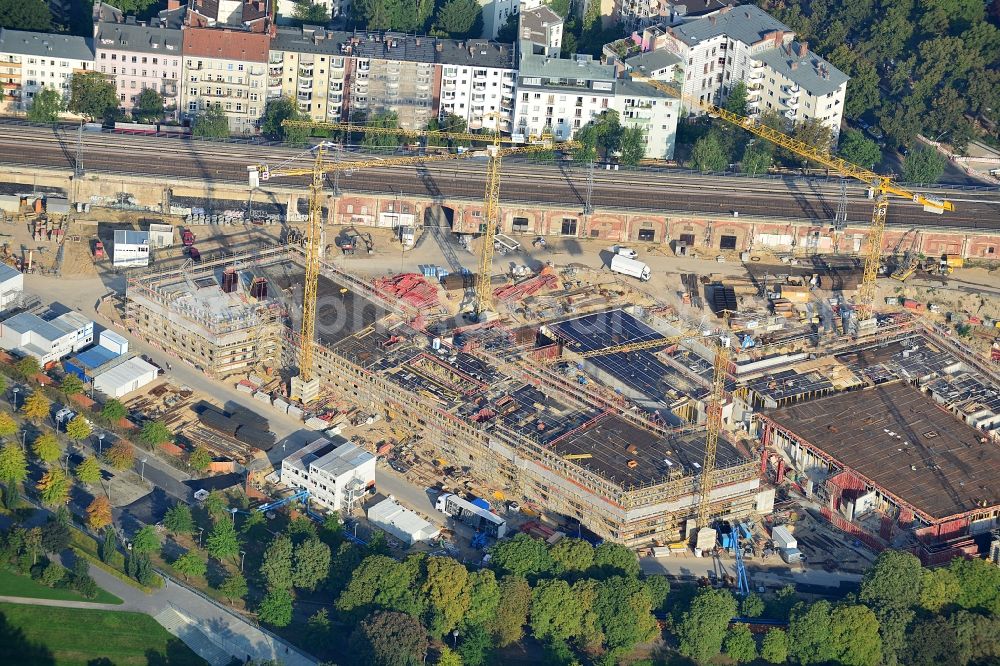 Aerial photograph Berlin Moabit - View of the construction site for the new building of BMI Federal Ministry of the Interior of the Federal Capital of Berlin government district on Spreebogen in Moabit