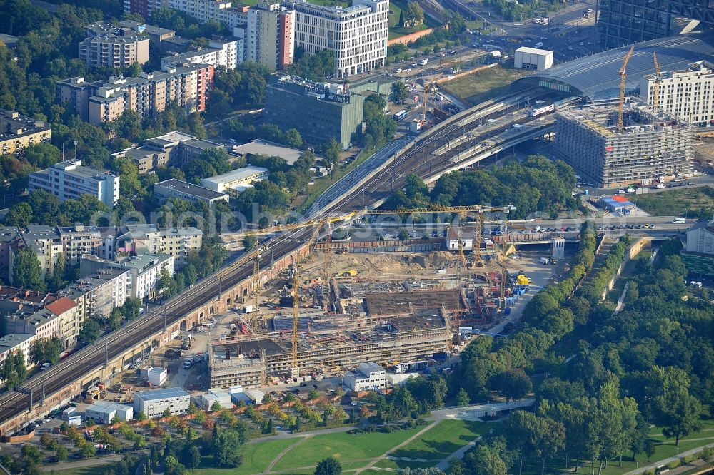 Aerial image Berlin Moabit - View of the construction site for the new building of BMI Federal Ministry of the Interior of the Federal Capital of Berlin government district on Spreebogen in Moabit