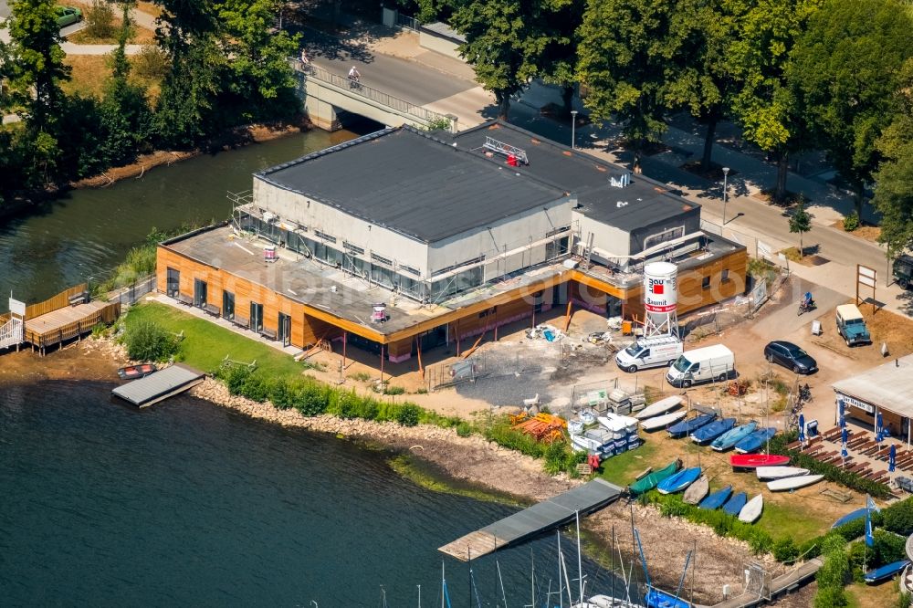 Aerial photograph Haltern am See - Construction site for the new building of Bootshausgesellschaft Strandallee GmbH & CO. KG on Stadtmuehlenbucht on lake Muehlenbach in Haltern am See in the state North Rhine-Westphalia, Germany