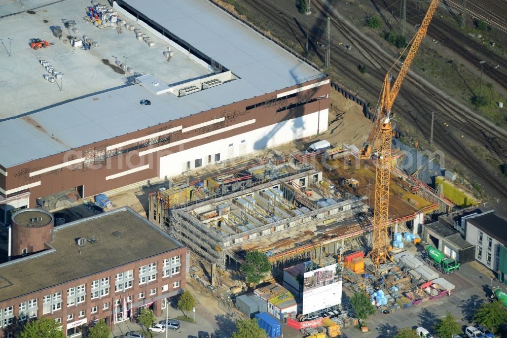 Aerial photograph Braunschweig - Construction site for the new building BraWoPark in Braunschweig in the state of Lower Saxony. The new quarter of Volksbank BraWo will include office complexes, stores and a hotel