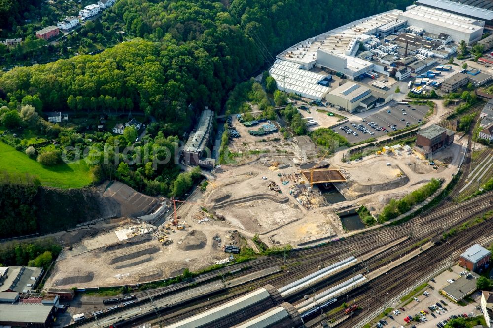 Aerial photograph Hagen - Construction site of Volmebruecke bridge on Plessenstrasse next to the main station of Hagen in the state of North Rhine-Westphalia