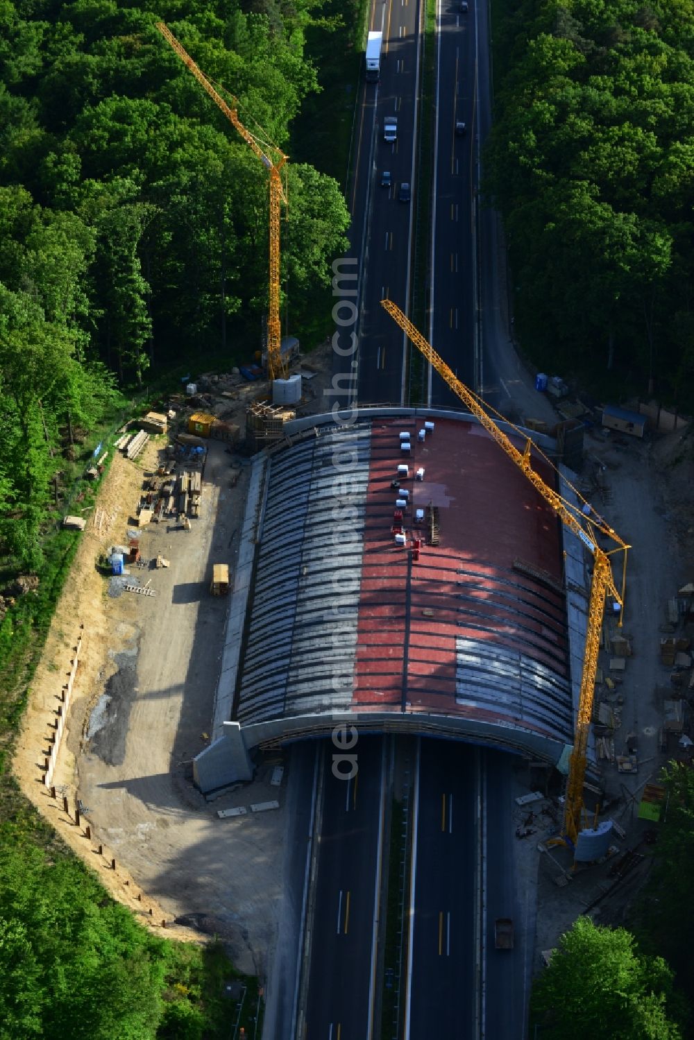 Aerial photograph Warnitz - Construction site to build a new bridge building on the motorway A11 motorway at Warnitz in Uckermark in Brandenburg