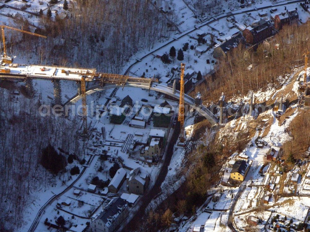 Aerial image Aue - New construction of the bridge structure of the Chemnitzer Strasse in Aue in the state Saxony, Germany