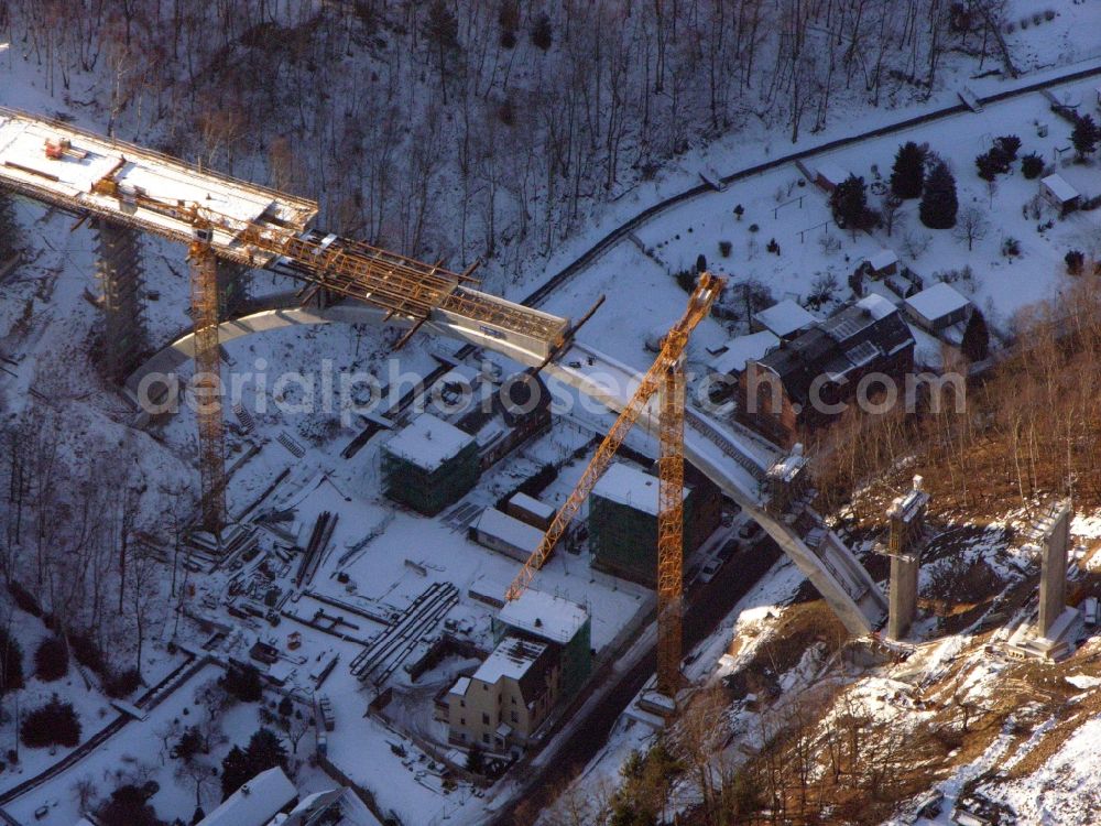 Aerial photograph Aue - New construction of the bridge structure of the Chemnitzer Strasse in Aue in the state Saxony, Germany