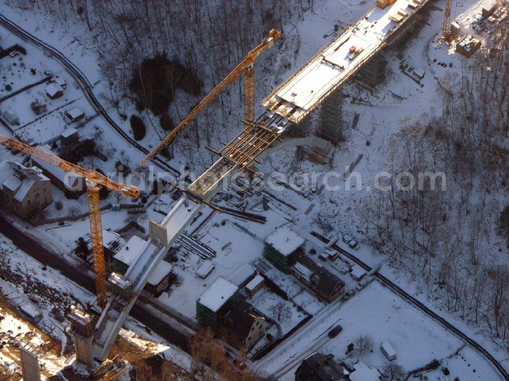 Aerial image Aue - New construction of the bridge structure of the Chemnitzer Strasse in Aue in the state Saxony, Germany