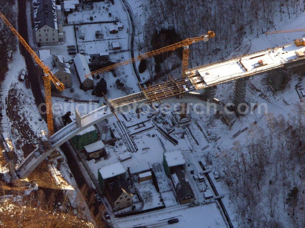 Aerial photograph Aue - New construction of the bridge structure of the Chemnitzer Strasse in Aue in the state Saxony, Germany