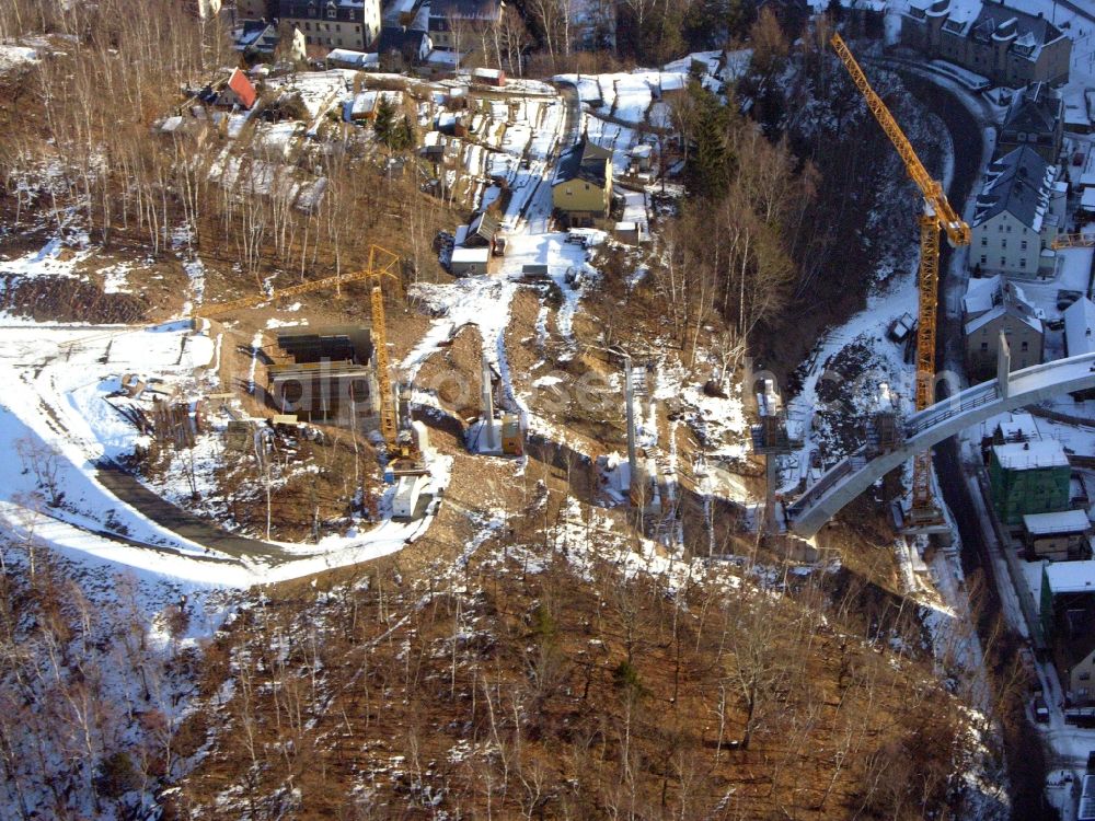 Aerial image Aue - New construction of the bridge structure of the Chemnitzer Strasse in Aue in the state Saxony, Germany