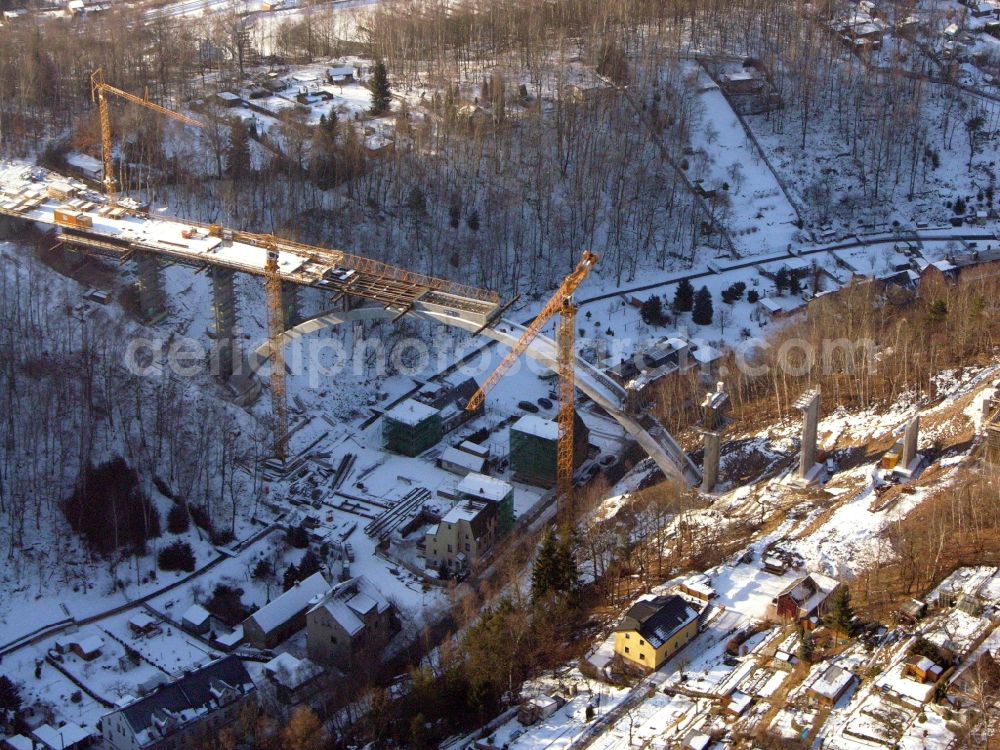 Aerial image Aue - New construction of the bridge structure of the Chemnitzer Strasse in Aue in the state Saxony, Germany