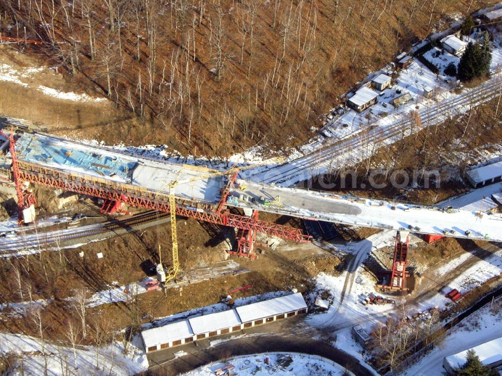 Aerial image Aue - New construction of the bridge structure of the Chemnitzer Strasse in Aue in the state Saxony, Germany