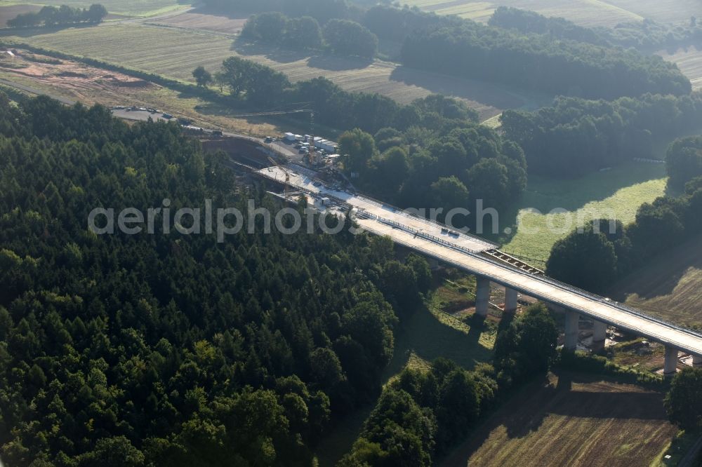 Aerial photograph Rommershausen - New construction of the bridge structure of BAB A 49 in Rommershausen in the state Hesse, Germany