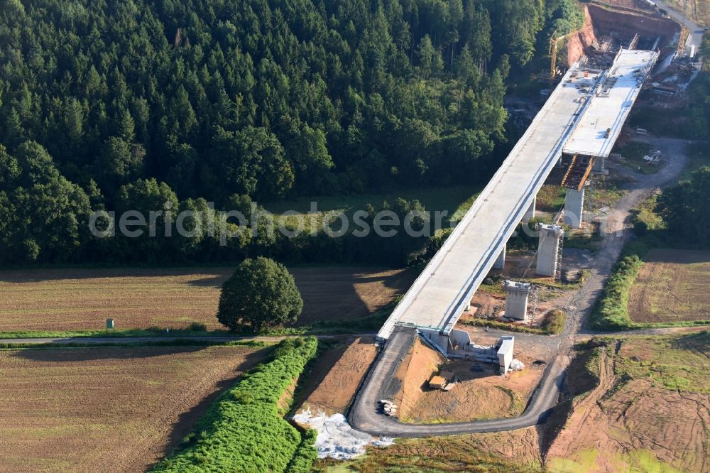 Aerial photograph Rommershausen - New construction of the bridge structure of BAB A 49 in Rommershausen in the state Hesse, Germany