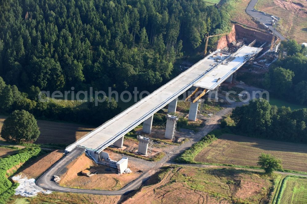 Rommershausen from the bird's eye view: New construction of the bridge structure of BAB A 49 in Rommershausen in the state Hesse, Germany