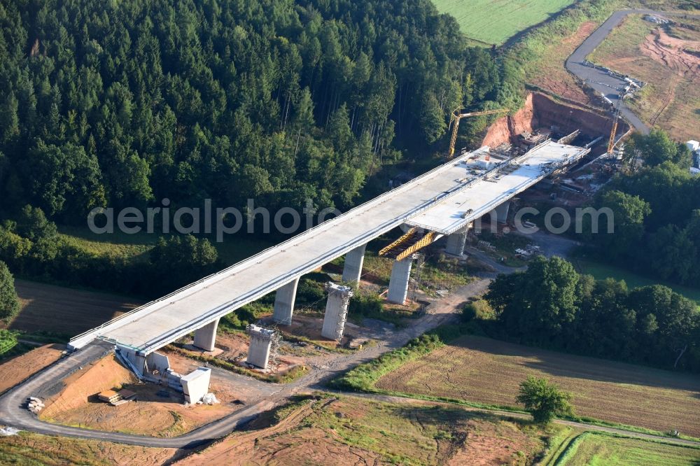 Aerial image Rommershausen - New construction of the bridge structure of BAB A 49 in Rommershausen in the state Hesse, Germany