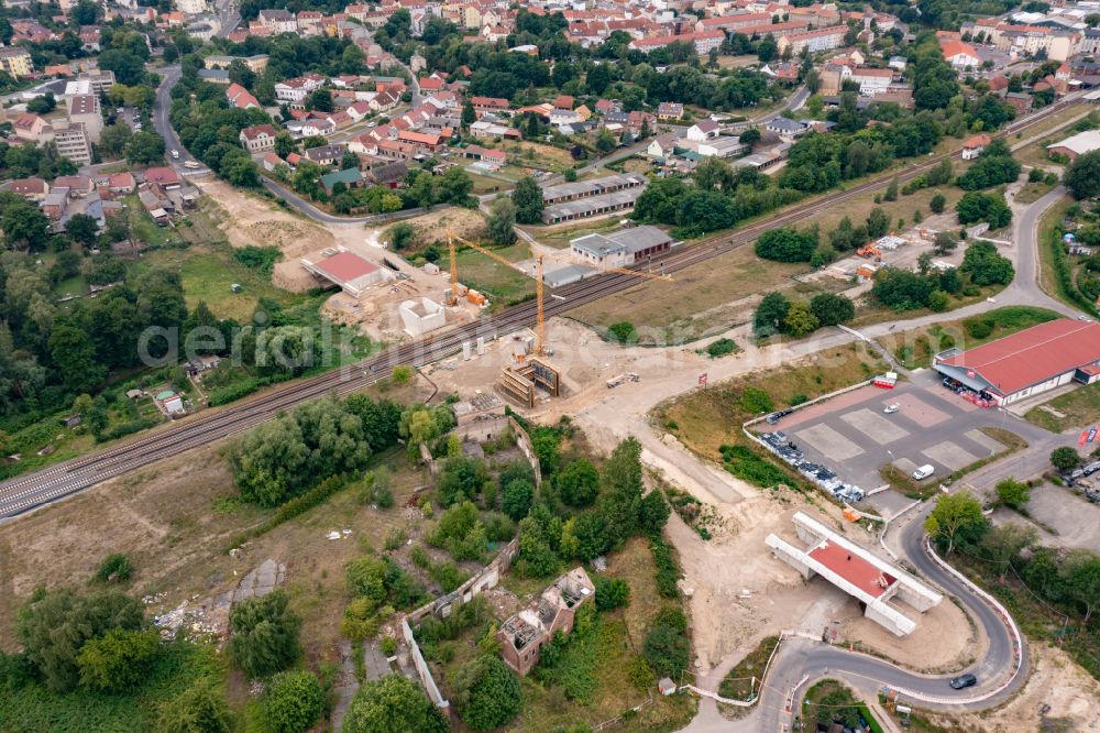 Aerial image Bad Freienwalde (Oder) - New construction of the bridge structure B 158 in Bad Freienwalde (Oder) in the state Brandenburg, Germany