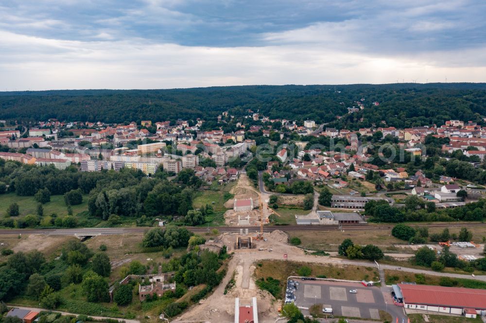 Bad Freienwalde (Oder) from above - New construction of the bridge structure B 158 in Bad Freienwalde (Oder) in the state Brandenburg, Germany