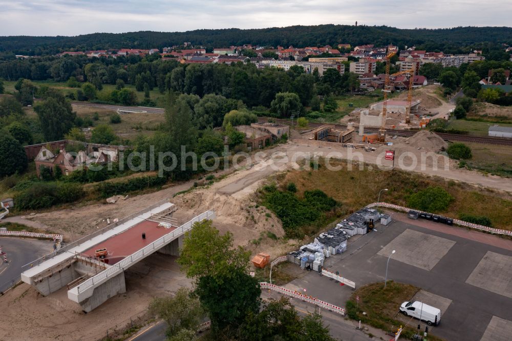 Bad Freienwalde (Oder) from the bird's eye view: New construction of the bridge structure B 158 in Bad Freienwalde (Oder) in the state Brandenburg, Germany