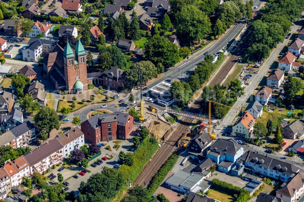 Gladbeck from the bird's eye view: New construction of the bridge structure by the Bauunternehmen Echterhoff GmbH & Co. KG Beethovenstrasse in Gladbeck in the state North Rhine-Westphalia, Germany