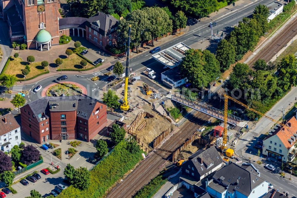 Aerial image Gladbeck - New construction of the bridge structure by the Bauunternehmen Echterhoff GmbH & Co. KG Beethovenstrasse in Gladbeck in the state North Rhine-Westphalia, Germany